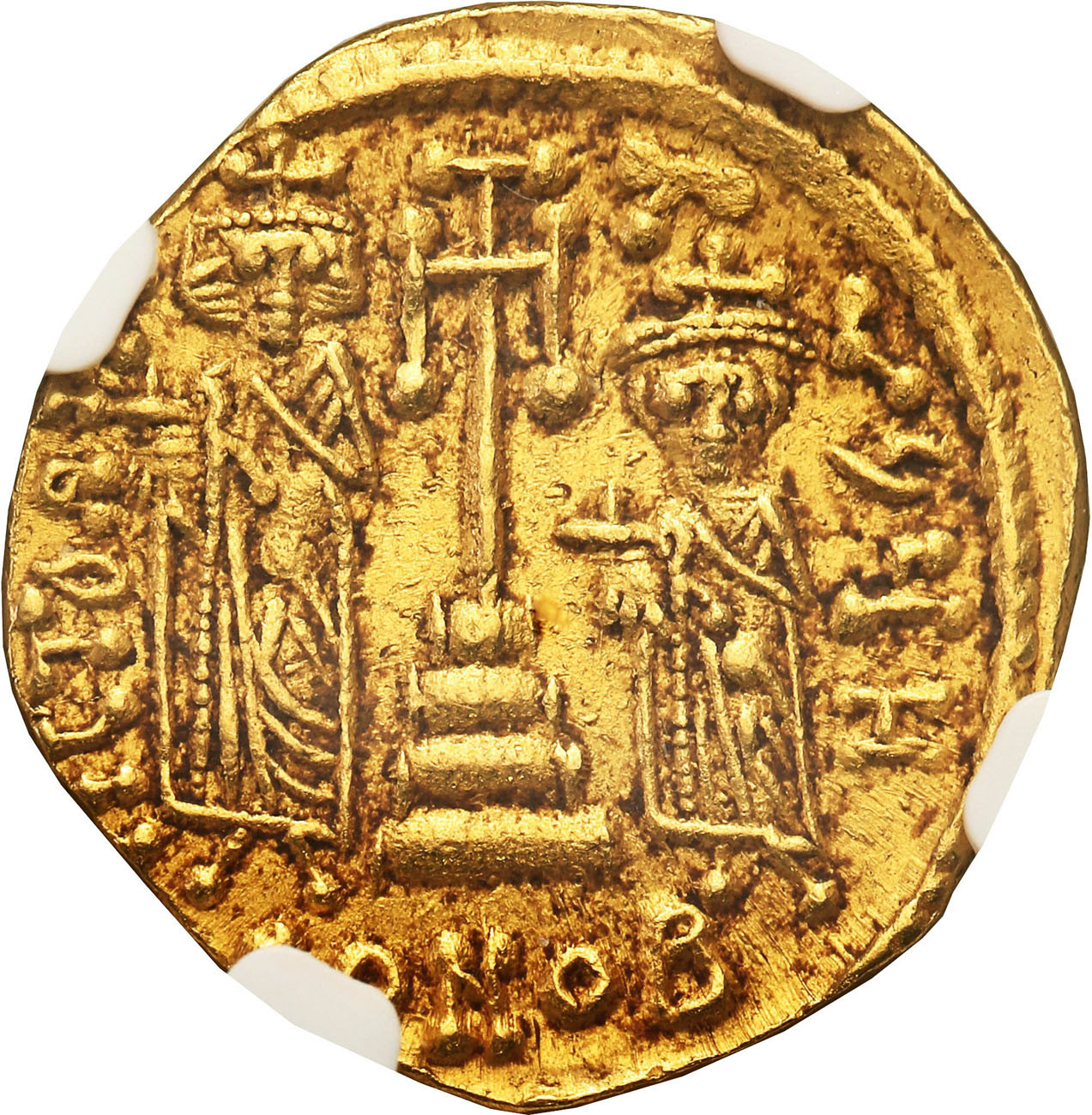 Bizancjum. Constans II i Constantine IV (641-668). Solidus, Konstantynopol NGC AU 4/5 4/5